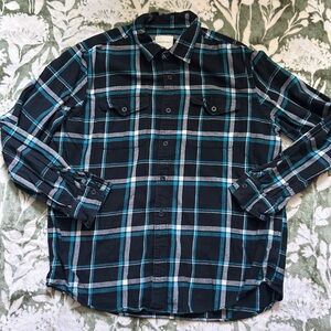 American Eagle Black and Teal Plaid Shirt